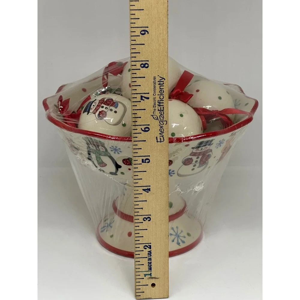 Temp-tations Christmas Pedestal Bowl Set Cream Snowman Gingerbread Holiday Decor